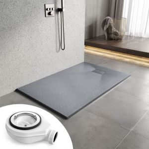 Heilmetz - Receveur de douche antidérapant 140x90 cm en smc, design effet pierre, gris, avec bonde
