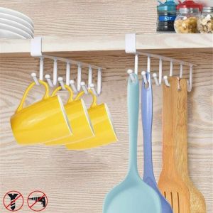 2pcs Tasse Tasses Verres de Rangement Crochets Ustensiles de Cuisine Cravates Ceintures et charpe Accrocher porte-rack Crochet sous Placard Cabinet