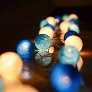 Guirlande Lumineuse Coton Boules Batterie(Bleu) - 3.8M 20 lumi&egrave;res LED &Eacute;clairage pour Chambre Rideau F&ecirc;te No&euml;l Anniversaire Halloween Mariage Chambre