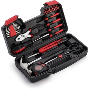 Bo&icirc;te &agrave; Outils 39 Pi&egrave;ces, Malle Portable , Kit de Bricolage Convient aux r&eacute;parations Domestiques &agrave; Assemblage de &agrave; Entretien, Rouge