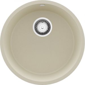 PRIMAGRAN Evier cuisine Granit Rond 46x46cm,Evier 1 bac + Kit de Vidage, Lavabo Cuisine au meuble 50cm - La Valette Slim, Beige