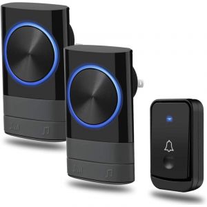 Sonnette sans fil 300M, sonnette de porte enfichable, 2 r&eacute;cepteurs, 1 bouton poussoir sans fil, sonnette de porte &eacute;tanche IP44, 4 niveaux de volume,