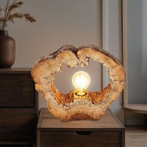 Lampe de table led Tronc d'arbre Lampe de chevet aspect bois Rondelle d'arbre, plastique, 1x E27 filament led blanc chaud, LxH 30,5 x 25,5 cm
