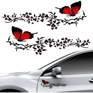 Ccykxa - Rouge et Noir) 2 Pcs Autocollant Voiture, Stickers pour Voiture Avec Motif Papillons et Fleurs,Stickers Personnalisé pour Capot Couverture