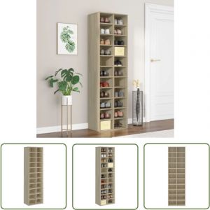 The Living Store - Armoire &agrave; chaussures ch&ecirc;ne sonoma 54x34x183cm bois d'ing&eacute;nierie - Etagere Chaussure - Meuble Chaussure - Range Chaussures