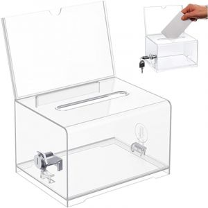 Bo&icirc;te de Dons en Acrylique, bo&icirc;te &agrave; Dons Verrouillable, Bo&icirc;te de dons en Acrylique avec Cl&eacute;, Tirelire Transparente, avec Autocollant, pour Les Votes,