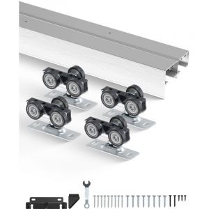 VEVOR Kit quincaillerie pour porte coulissante 1524 mm, kit rail pour porte de placard coulissante robuste en alliage dealu avec poignees a doigts,