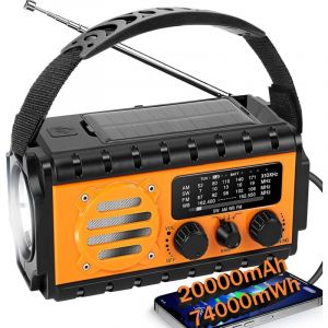 Orange Radio Dynamo Survie 20000mah AM/FM, Lampe Dynamo Survie Solaire, Grande Batterie, Portable Charge de T&eacute;l&eacute;phone Portable, SOS, Lampe de Poche