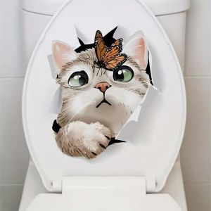 Autocollant 3D &eacute;tanche abattant WC motif chat, papillon, fleur ou oiseau