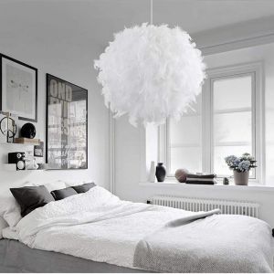 Lampe &agrave; Suspension Romantique Nordique &Oslash;25CM Suspension Luminaire En Plumes Blanches Pures Lustre D'Int&eacute;rieur Moderne E27