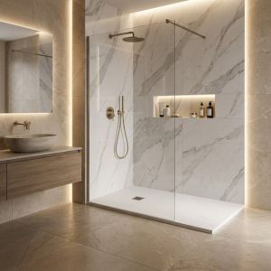 Receveur de douche en r&eacute;sine couleur blanc 80x160 cm avec caillebotis et bonde - Showey