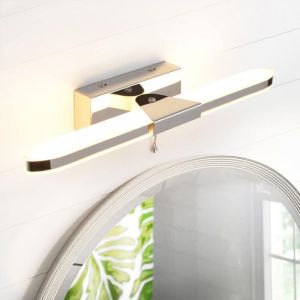 Lampe Miroir Salle de Bain LED 40cm - 8W 640lm 3000K IP44 Acrylique - Interrupteur &agrave; Tirette