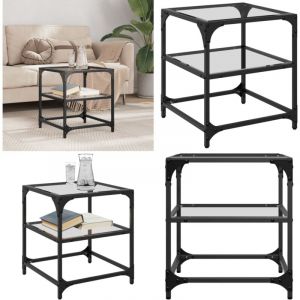 Table basse avec dessus en verre transparent 40x40x45 cm acier - Table Basse - Meuble Salon - Table D'appoint - Table Design - Table Transparente
