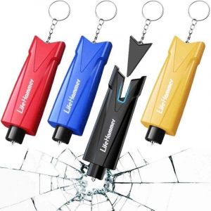Marteau de s&eacute;curit&eacute; pour voiture avec coupe-ceinture int&eacute;gr&eacute;, lot de 4 marteaux de s&eacute;curit&eacute; avec coupe-ceinture, coupe-ceinture 2 en 1, marteau