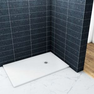 Ocean Sanitaire - Oc&eacute;an Receveur de douche L.140 x l.90cm blanc - Extra plat - En r&eacute;sine - Grille en abs - Bac &agrave; douche rectangulaire