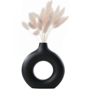 Sinbinta - Vase Decoratif en Ceramique, Noir Mat, Fleurs Séchées Fait à la Main, Forme Ronde d'art Moderne pour Décoration de la Maison, du Salon,