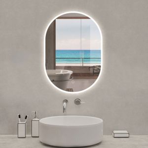 Acezanble - Miroir lumineux ovale 45 x 90cm, 3 couleurs + dimmable + anti-buée + mémoire, miroir salle de bain led
