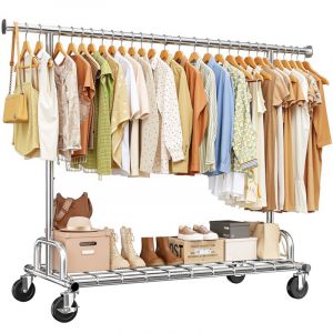 Klyvvo Portant a Vetement Solide &agrave; Roulettes, Capacit&eacute; de Charge 150 kg, Penderie Extensible pour Charge Lourde, Portant Vetement Solide &agrave; Roulettes