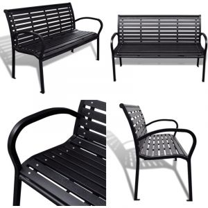 Vidaxl - Banc de jardin 125 cm acier et wpc noir - Banc De Jardin - Mobilier De Jardin - Banc Patio - Banc Exterieur - Chaise Longue - Home & Living