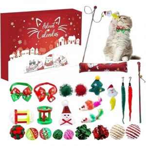 Jouets interactifs pour chats calendrier de l'Avent de Noël délicieux 24 jours comprenant un teaser pour chat un nœud papi