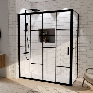 Paroi de douche d'angle effet verri&egrave;re ATELIA avec porte coulissante 160 cm x 80 cm