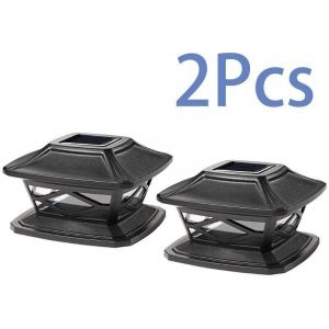 2 Pices Lampes De Poteau De Chapeau Solaires Extrieures Lumires De Poteau Led tanches Lampadaires Solaires De Clture Dcorative Adapts (Noir)