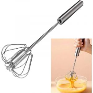 Fouet Rotatif &agrave; &oelig;ufs Semi-Automatique 1 Pi&egrave;ce Fouet en Acier Inoxydable Outil de Cuisine - Melangeur Sans Moteur Electrique