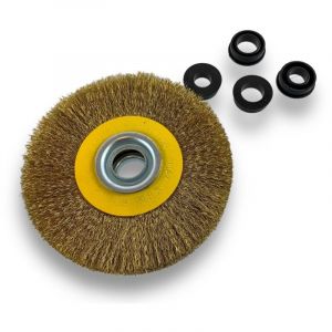 Brosse circulaire LAITON Ø 125 mm Epaisseur 3 rangs Fil souple 0.20 mm ondulé Alésage 16 mm Touret meuleuse affûteuse ponceuse Brossage décapage