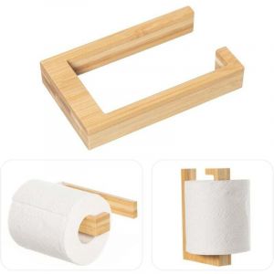 Support Papier Toilette Mural sans Per&ccedil;age, Porte Rouleau Papier Hygi&eacute;nique, Porte Papier Toilette en Bambou Bois, D&eacute;rouleur Papier Toilette