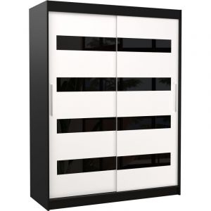 Les Tendances - Armoire de chambre &agrave; coucher noir 2 portes coulissantes blanc mat et noir laqu&eacute; Zanko 150cm