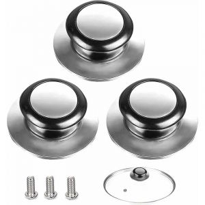 Bouton de Couvercle,3 Pi&egrave;ces Poign&eacute;e Couvercle Casserole, Convient Pour Poign&eacute;e de Couvercle en Verre, Couvercle de Casserole en Acier Inoxydable,
