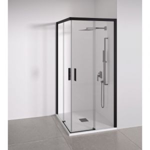BELLOBATH - Paroi de douche d'angle 2 portes coulissantes + 2 fixes - Verre tremp&eacute; - Noir mat - Largeur adaptable 117-119 x 67-69 cm - Haut 195 cm