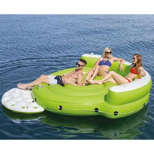 Matelas Gonflable en Forme d'&Icirc;le Taille xl Bestway Kick Back 275x255x65 cm avec 5 Places, Dossier et 5 Porte-Verres