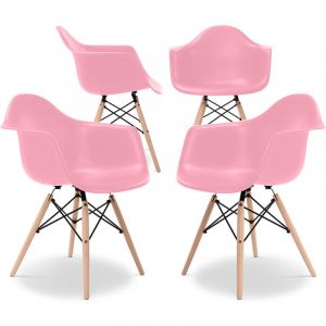 Chaise de Salle &agrave; Manger - Design Scandinave - Pieds en Bois - Lot de 4 - Nordika Rose