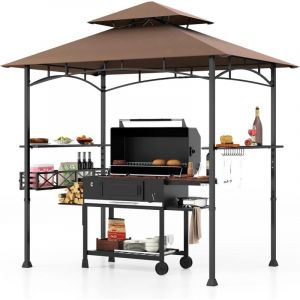 Tonnelle pour Barbecue, Abri Barbecue Extérieur avec Dessus à 2 Niveaux, Crochets, Décapsuleur, Abri pour Barbecue à Dessus Souple, pour Jardin, Cour