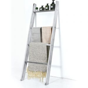 GOPLUS Porte-Serviettes en Bois &agrave; 4 Niveaux, 50L x 7l x 137Hcm, &eacute;tag&egrave;re Inclin&eacute;e en Forme d'&eacute;chelle pour Serviette, Couverture,Gris