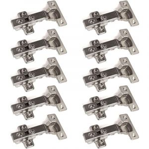 10x Charnières Amortie T45 - Droite (Porte à Recouvrement) Avec Amortisseur Soft Close + Embases à Euro-vis Prémontée + Vis - Charnière à Boitier Ø35