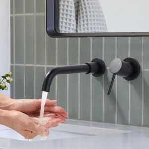 Mitigeur Lavabo Mural Rotatif &agrave; 360&deg;Robinet Salle de Bain pour Baignoire et Lavabo Robinetterie Lavabo Encastr&eacute; Mural Design Moderne, Noir