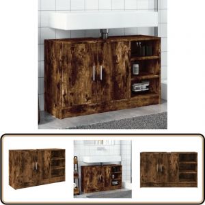 Armoire d'&eacute;vier ch&ecirc;ne fum&eacute; 90x29x55 cm bois d'ing&eacute;nierie - Meuble De Salle De Bain - Armoire De Lavabo - Rangement Salle De Bain - &Eacute;vier Salle De