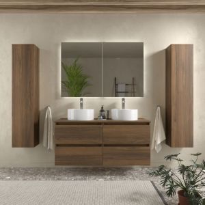 Meuble de salle de bain BEQUIA 120cm Noyer Avec plan toilette (vasque non incluse)