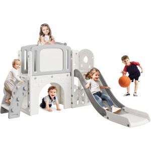 Toboggan pour Enfant 8 en 1, Structure d'escalade, Panier De Basket, Tunnel, Bascule, T&eacute;lescope Et Espace De Rangement. Aire De Jeux Int&eacute;rieure Et