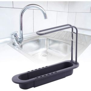 Gouttoir &agrave; vaisselle r&eacute;glable avec barre porte-serviettes, support de rangement de cuisine, panier &agrave; &eacute;ponge suspendu t&eacute;lescopique, &eacute;gouttoir &agrave;