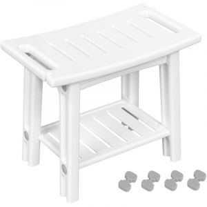 Banc de douche pour douche int&eacute;rieure &ndash; Tabouret de douche &eacute;tanche avec poign&eacute;e, &eacute;tag&egrave;re de rangement, pieds r&eacute;glables &ndash; int&eacute;rieur/ext&eacute;rieur,