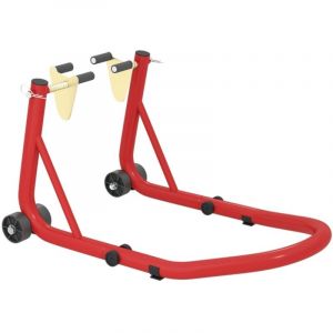 Table &Eacute;l&eacute;vatrice Moto - Kit B&eacute;quilles Av/Ar - Supporte Jusqu'&agrave; 544 kg - B&eacute;quille Roue Arri&egrave;re en Acier Rouge 38x35x64cm