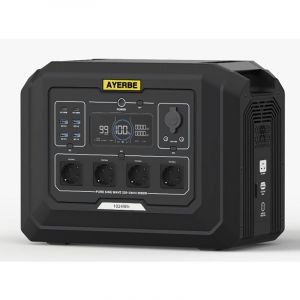 Station d'&Eacute;nergie Ayerbe AY-1024 Wh / 2000 w avec Batterie LiFePO4, Sortie ca 2000 w, usb-c 100 w, Recharge Solaire et Voiture, pour Urgences et