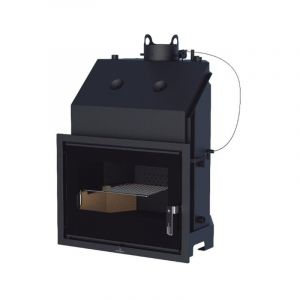 Bronpi - Insert à bois chauffage central Tecno-Hydro 21 kW Porte fonte - avec vitre sérigraphiée noire - Avec kit-val (étanche) + Régulateur de tirage