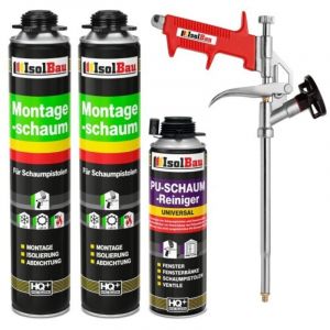 ENSEMBLE Mousse Pistolet 2 x 750 ml + 1 Pistolet &agrave; Mousse M&eacute;tallique + 1 Nettoyant Mousse Expansive