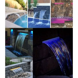 Lame d'eau pour piscine Cascade en acrylique 60cm Avec Led int&eacute;gr&eacute;es Bluetooth Wifi T&eacute;l&eacute;commande Piscine et fontaine bassins