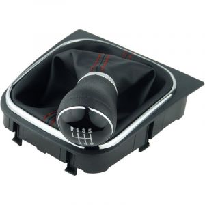Pommeau et soufflet de levier de vitesse compatibles avec VW Golf 5 6 EOS pour Jetta - 6 vitesses - Noir rouge - avec cadre - Similicuir - Levier de