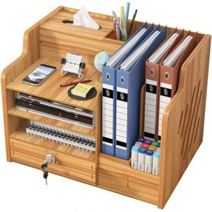 Organiseur de en bois avec tiroir, grande capacit&eacute; pour, rangement de fichiers, trieur de documents A4, bo&icirc;te de rangement pour fournitures de pour